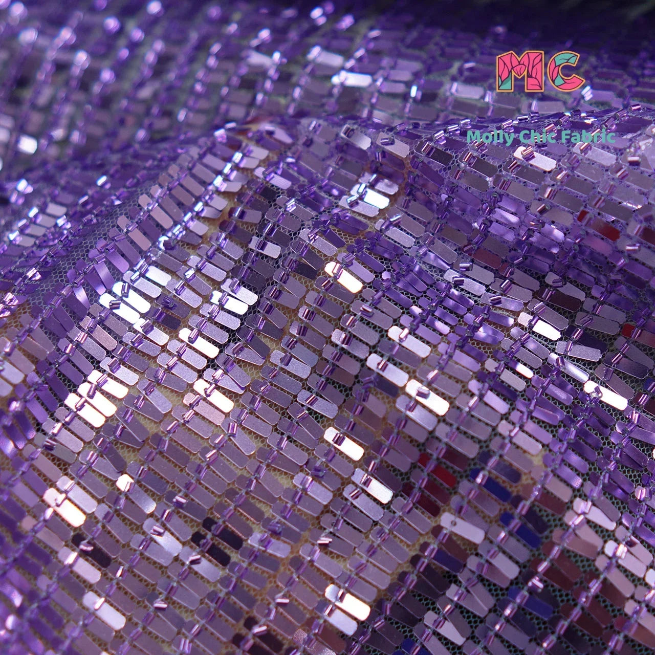 قماش شبكي مستطيل مزين بالترتر - خامة فستان سهرة لامع 118 سم