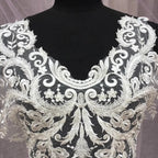 فستان زفاف فاخر من Mibai Black Sewing عالي الجودة، مزين بخرز فاخر وياقة من الدانتيل ونقشة زهور على الظهر