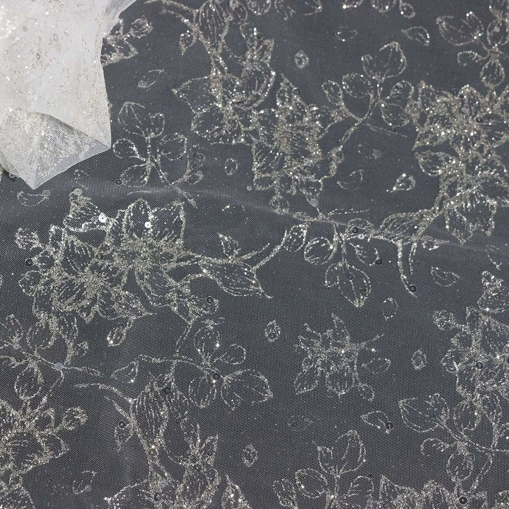 رش مسحوق الفضة مسحوق بريق ناعم مسحوق مشرق زهور صغيرة الدانتيل شبكة فضية DIY فستان فستان الزفاف مادة الفستان