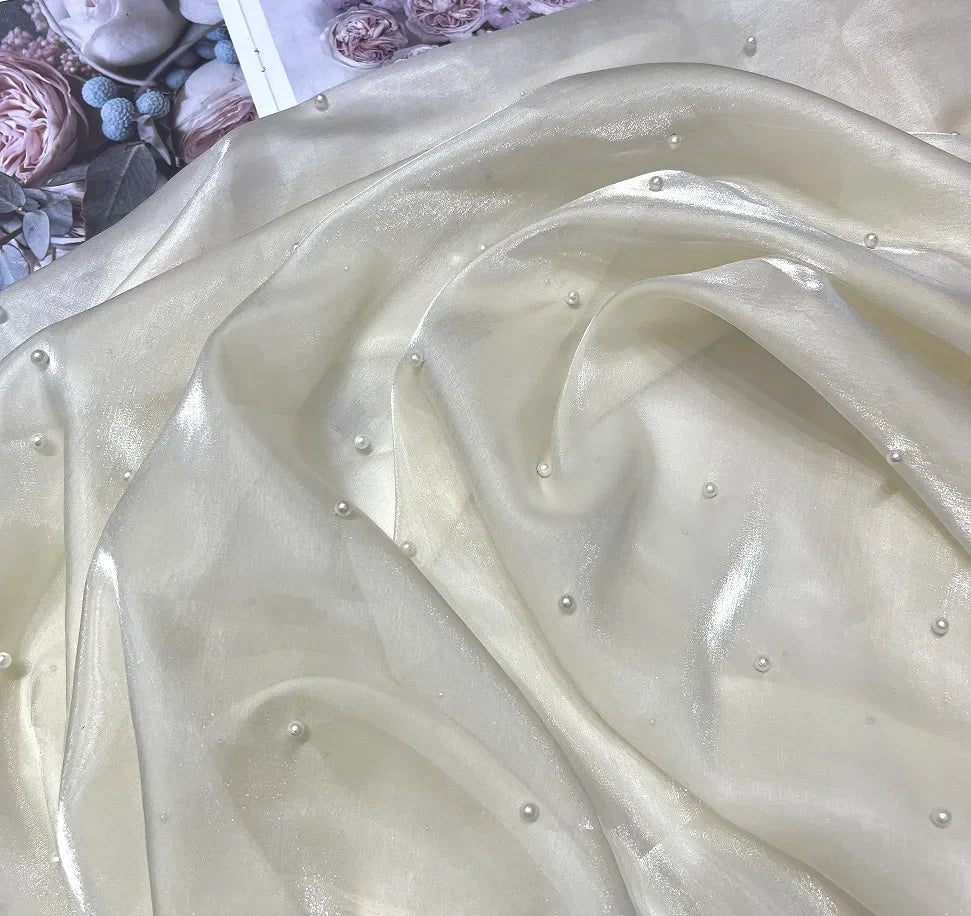 مادة خيوط ساتان عاكسة مطرزة باللؤلؤ ثلاثي الأبعاد عالية الكثافة لخياطة ملابس لوليتا وقماش فستان الزفاف