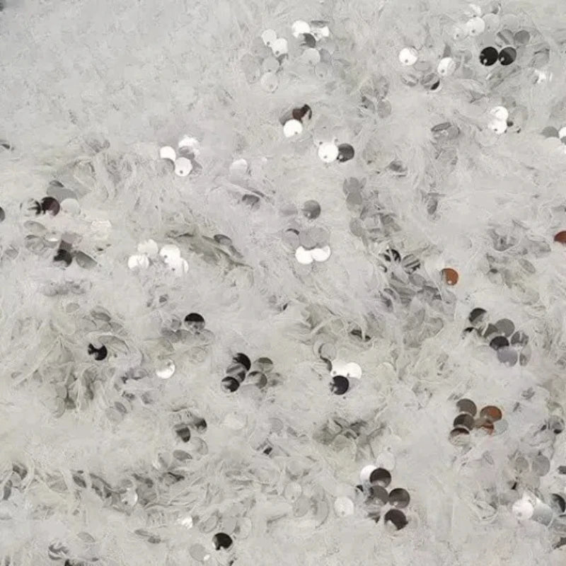 Tela de lentejuelas con base de plumas, tela con flecos de cuentas, tela de bordado de cuentas de felpa tridimensional