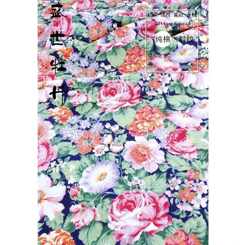 Tela de sarga de algodón puro con estampado floral, suave, totalmente de algodón, para ropa de cama, pijamas, pantalones, cortinas y proyectos de bricolaje para bebés.