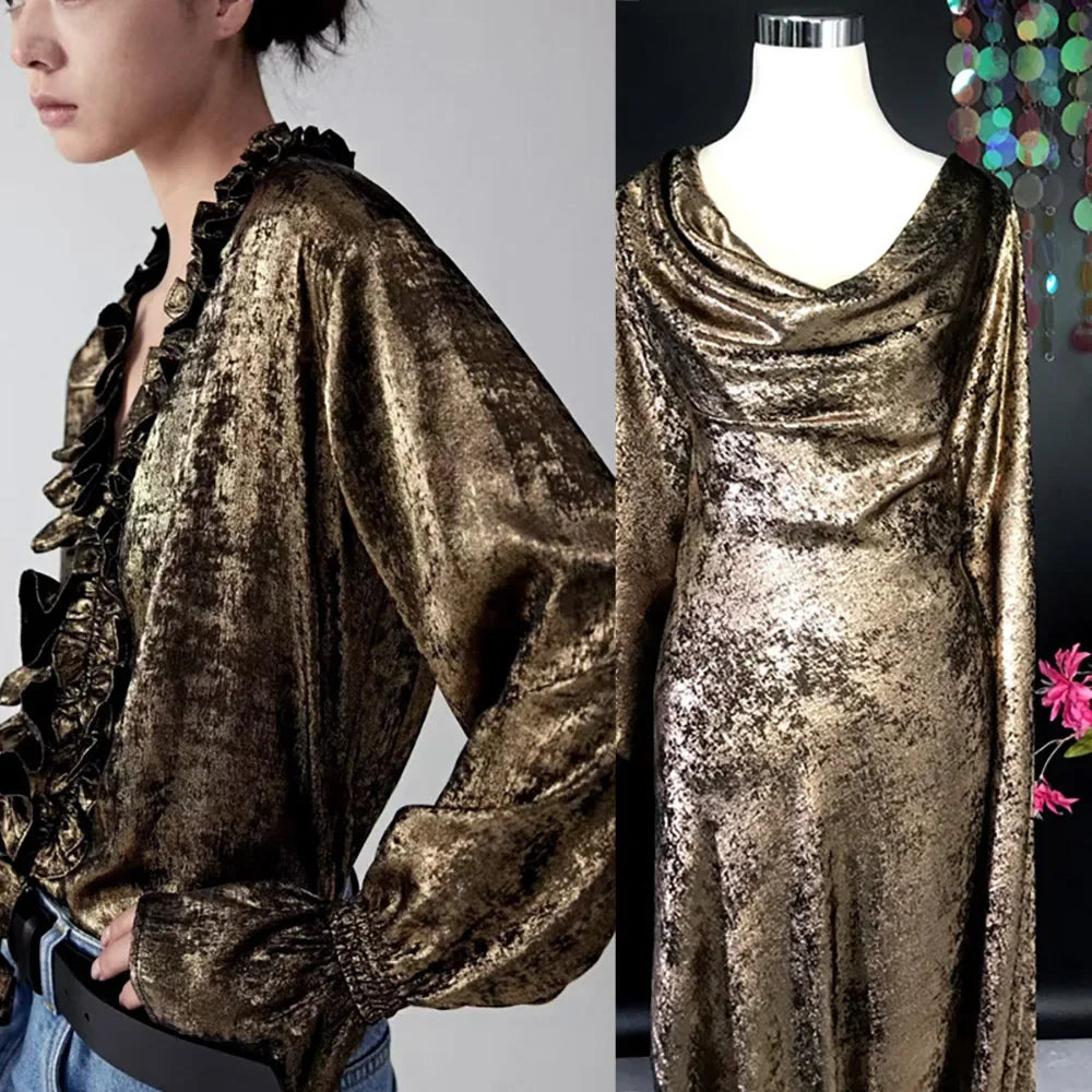 Minimum purchase: 100 meters soft special bronzing fabric metallic bronzing flash dress performance wear fashion