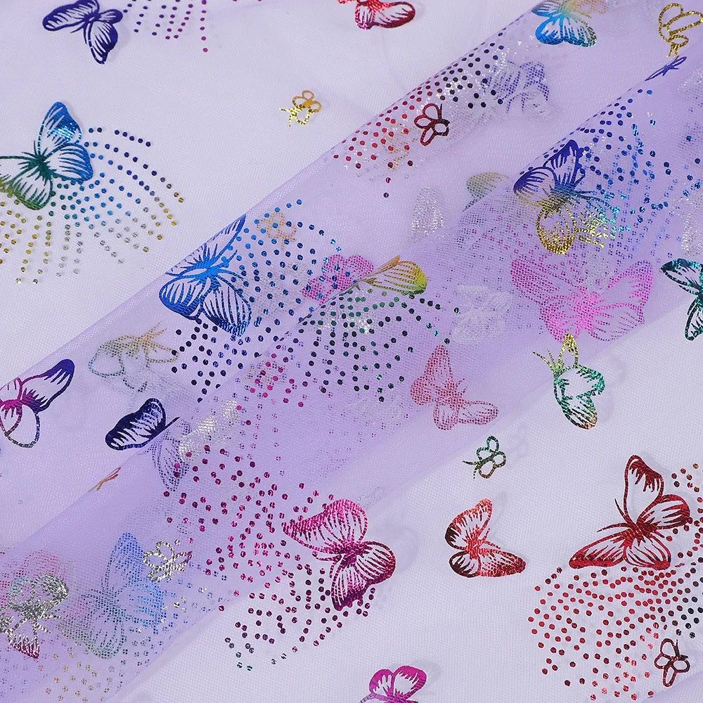 Colorful Butterfly Gold Foil Tulle Fabric For Party Dress Kids Costume Stage Wear Decor Textile Material Dreamy Craft Supply