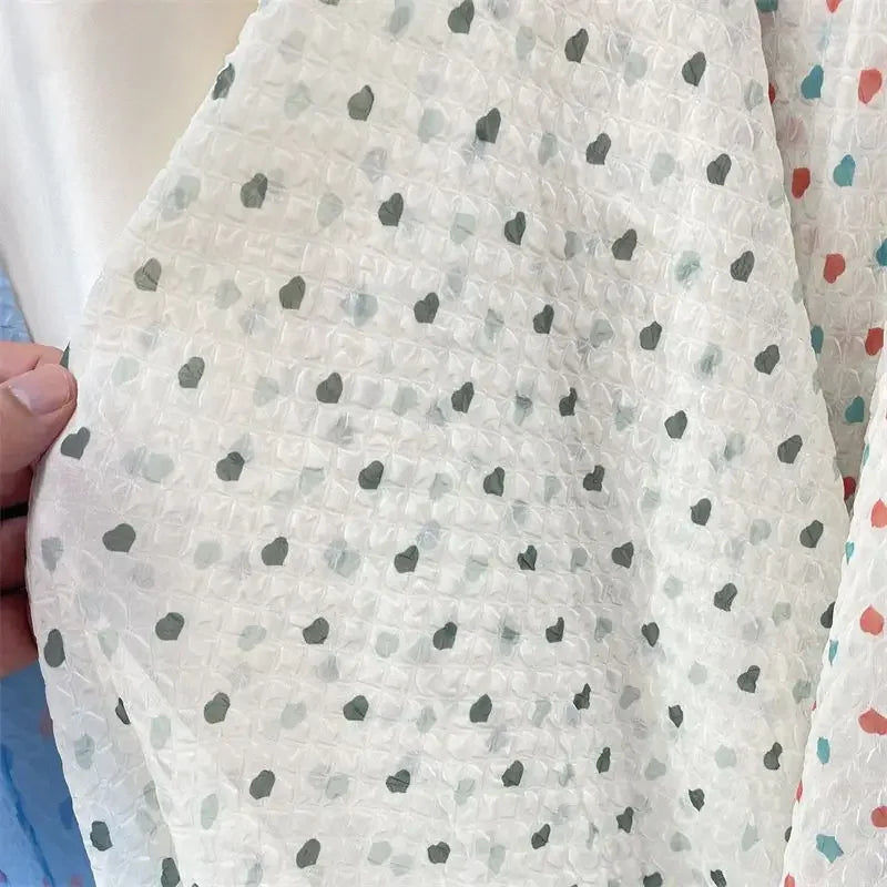 Tela de burbujas arrugada con estampado de corazón de melocotón para ropa de bebé hecha a mano, diadema, vestido infantil, material de textura suave DIY