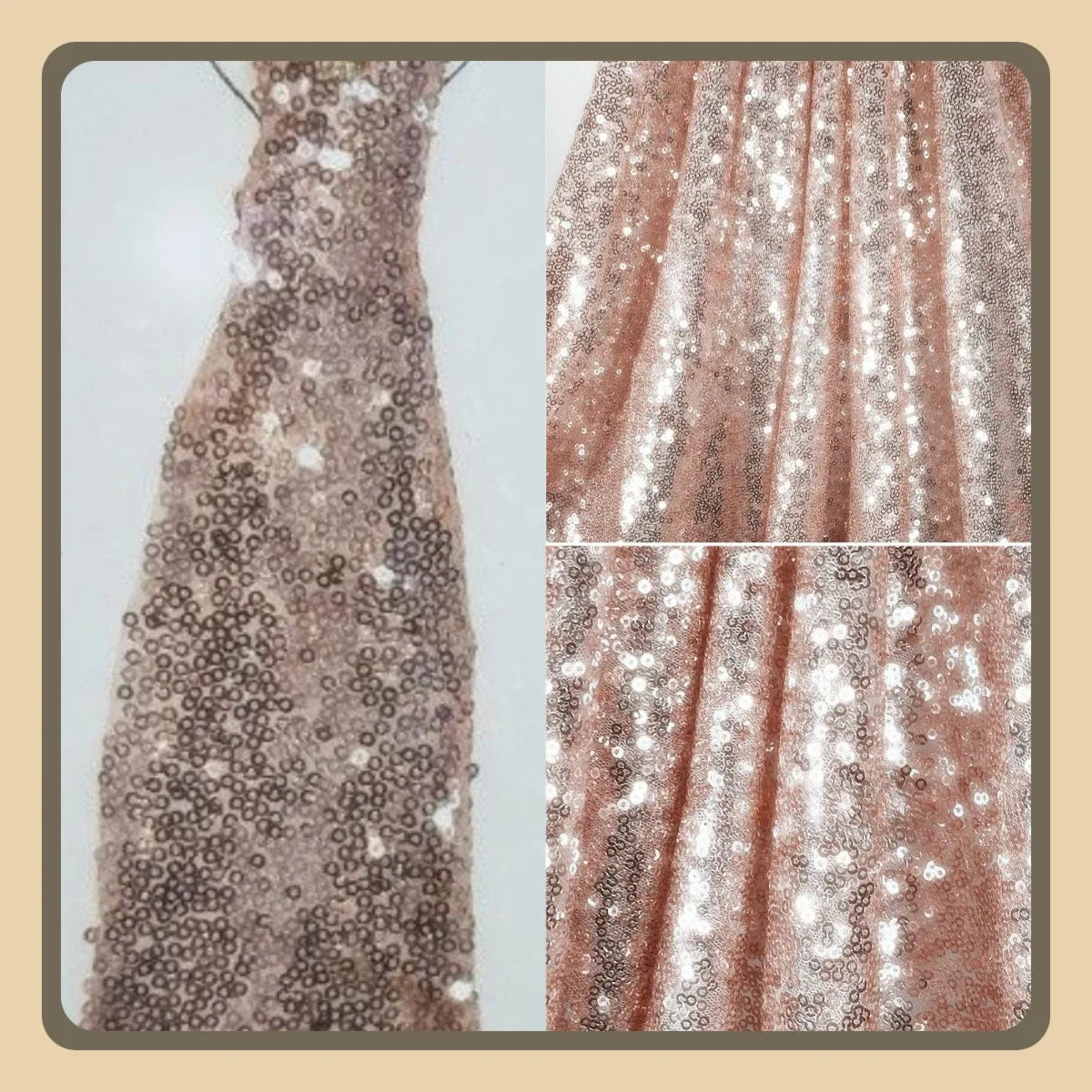 قماش ترتر مشفر بلون الشمبانيا الذهبي 3 مم - مادة لامعة 130 سم