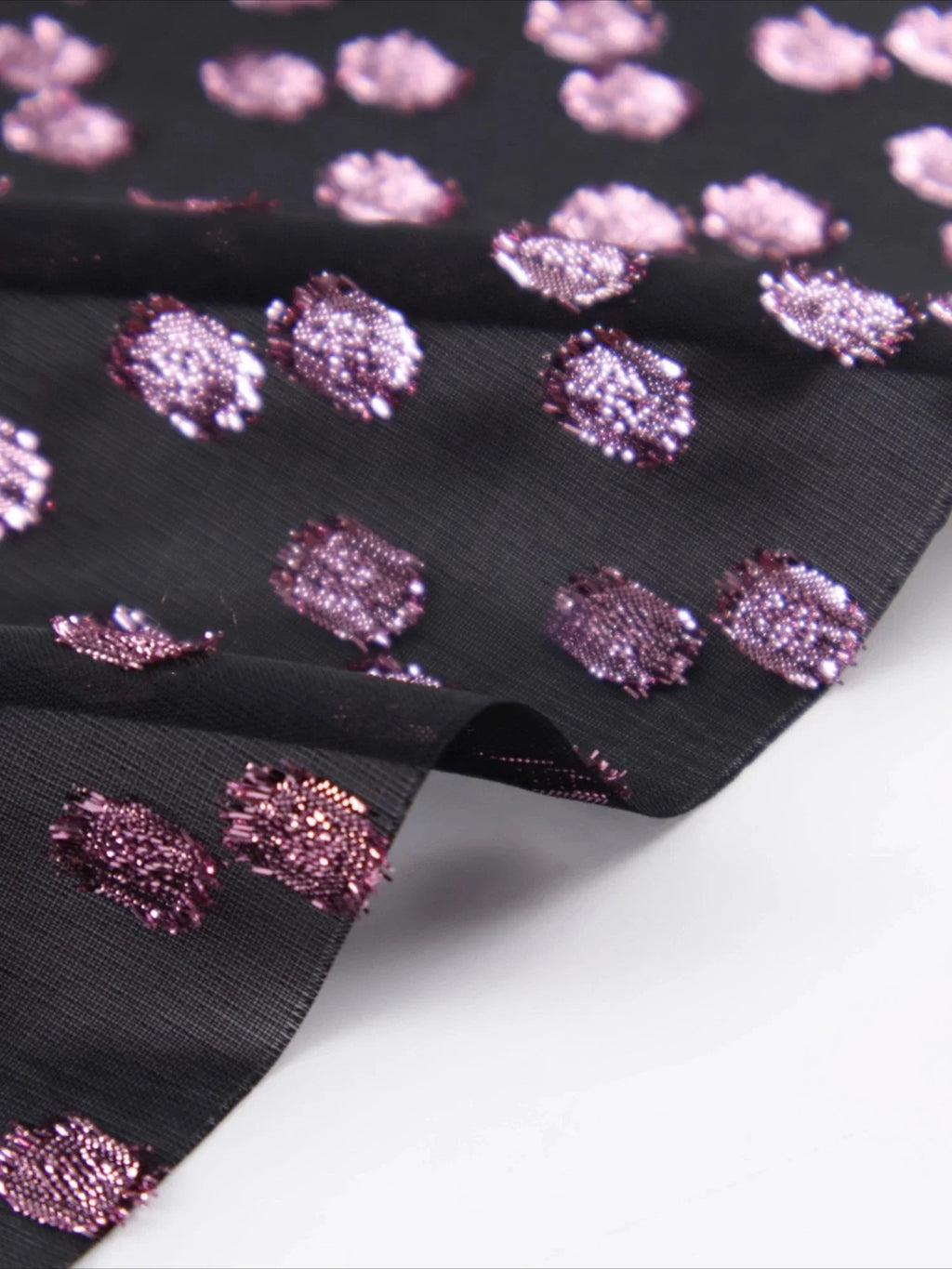 Purple Red Wavelet Embroidery Semi Transparent Black Chiffon Fabric - Designer Material 140cm