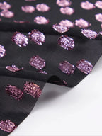 Purple Red Wavelet Embroidery Semi Transparent Black Chiffon Fabric - Designer Material 140cm