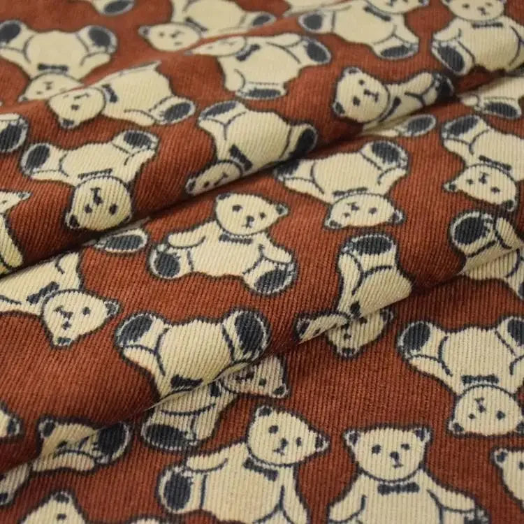 Colorful Corduroy Printed Fabric - Fresh Floral Striped Velvet 145cm