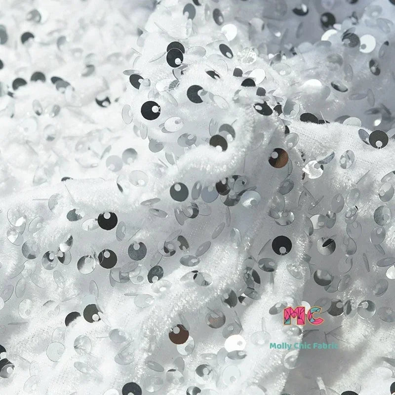 Tela elástica de terciopelo con lentejuelas y bordado tridimensional para costura de vestidos de noche y ropa.