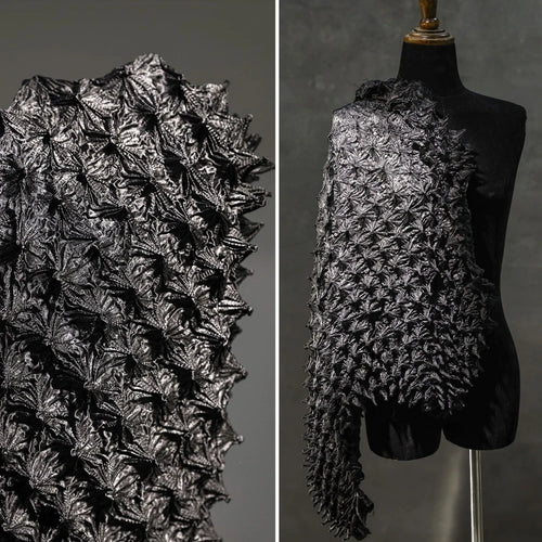 3D Thorn Texture Heavy Pleated Fabric - Avant-Garde Designer Material - fabric photo 1