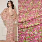 قماش شيفون مزدوج من الكريب الوردي الحلو والأخضر والزهور الصغيرة، مادة ناعمة لفصل الربيع والصيف للفساتين والقمصان وملابس الأطفال