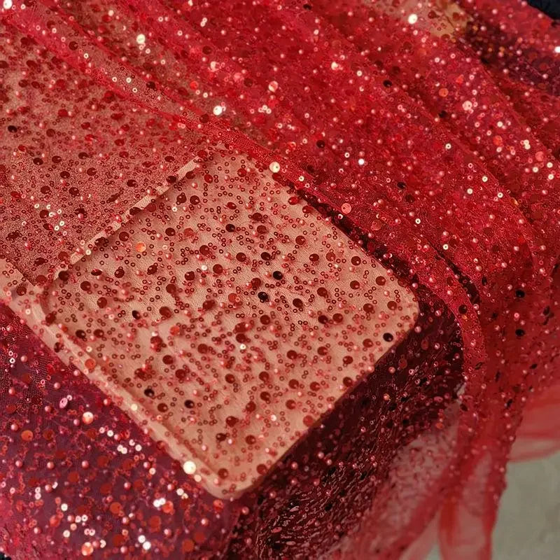 1.5m Wide Encryption Various colors Bead Embroidery Sequin Mesh Lace Fabric for Wedding Dresses Stage Clothing