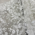 Elegant Petal Leaf Lace Embroidery Sheer Mesh Fabric Lightweight Transparent Textile Bridal Gown Party Dress Decorative DIY Sew