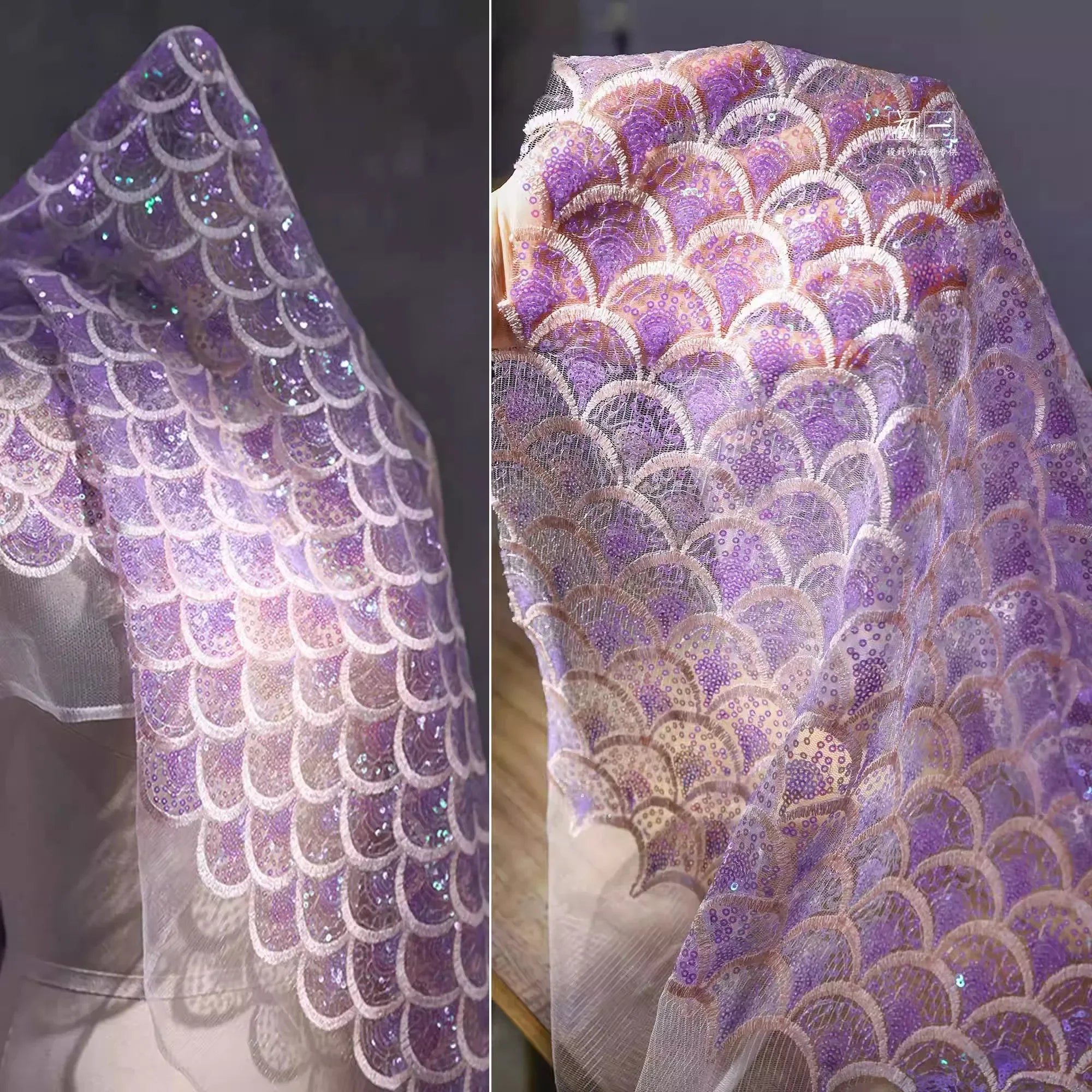 Sparkling Ocean Fish Scale Gradient Laser Embroidery Mesh Fabric DIY Skirt Performance Costume Design Sewing Fabric