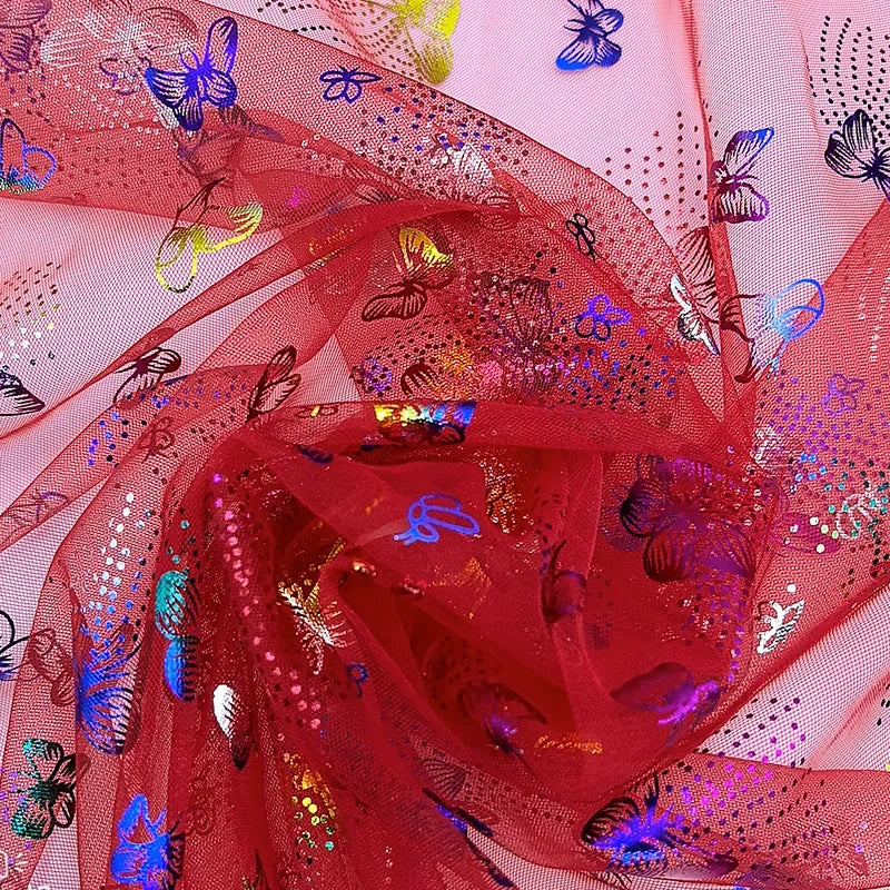Colorful Butterfly Gold Foil Tulle Fabric For Party Dress Kids Costume Stage Wear Decor Textile Material Dreamy Craft Supply