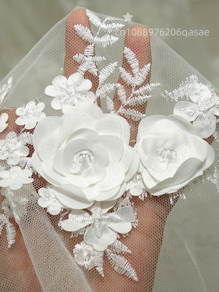 Three-dimensional dreamy white rose embroidery lightweight and transparent mesh fabric suitable for wedding dresses formal gowns