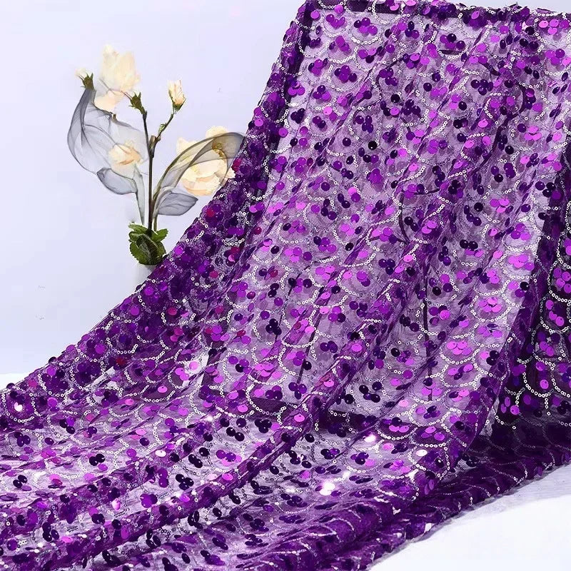 Premium Mermaid Sequin Mesh Fabric Shiny Fish Scale Netting High-End Wedding Decoration Evening Gown Designer Material Clothing