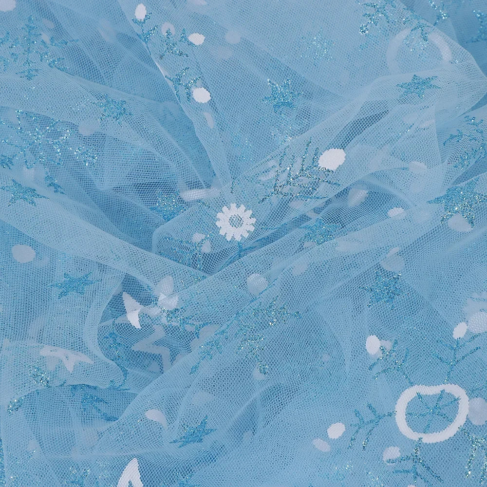 Tela de malla suave con copos de nieve blancos de cristal de hielo, ideal para vestidos infantiles, faldas de fiesta, disfraces de Halloween y proyectos de decoración DIY.