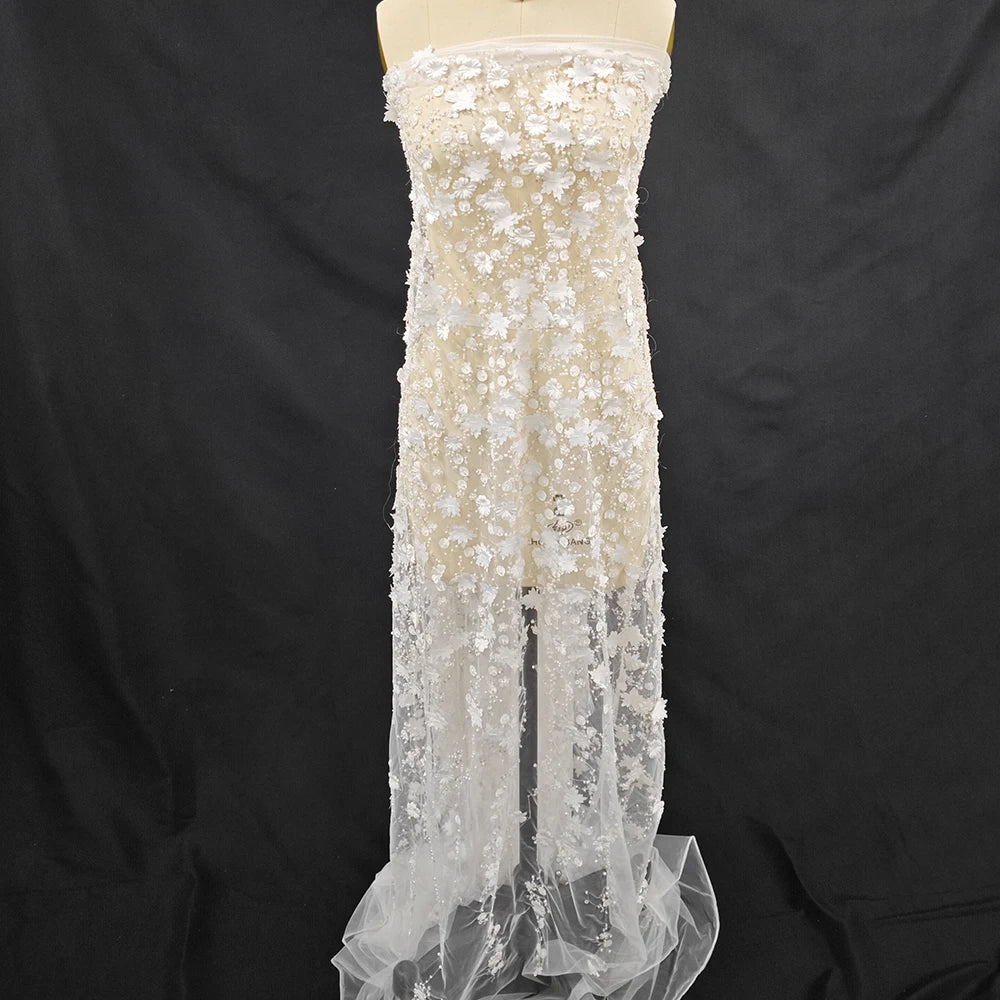 New exquisite flower studded sequin fabric sewn high-end wedding dress embroidered lace fabric DIY veil