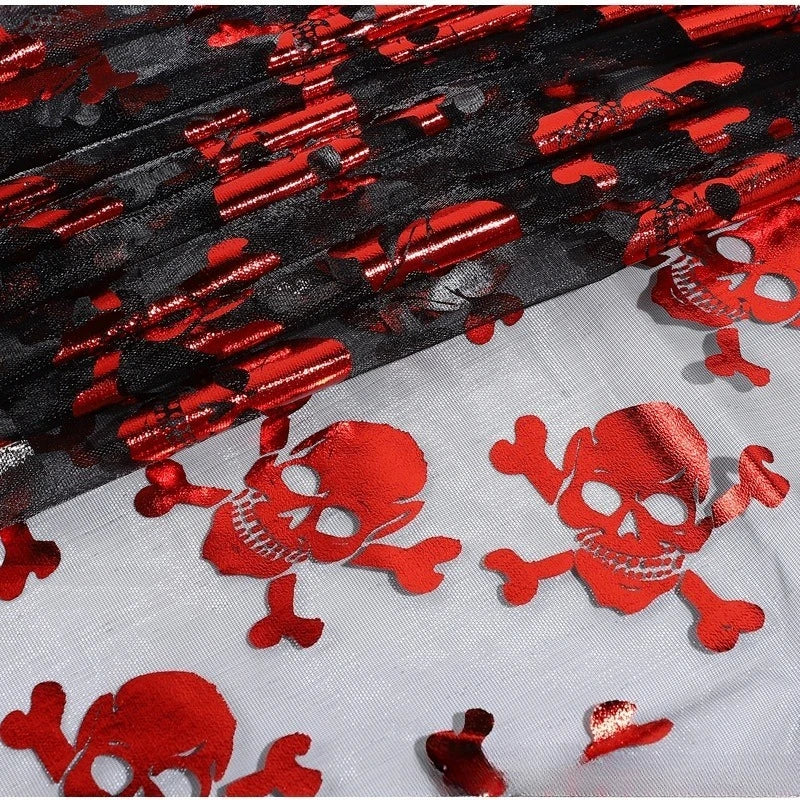 Halloween Gold Foil Mesh - Skeleton Pumpkin Witch Bat Stage Fabric