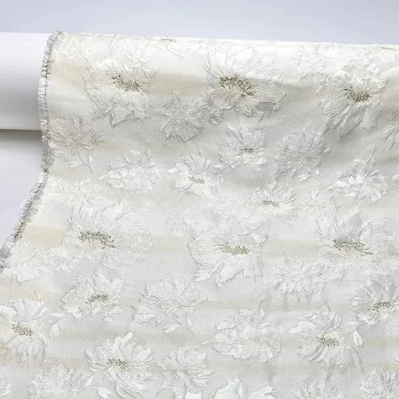 3D Pearl Flower Jacquard Fabric - Textured for Bridal & Ball Gowns