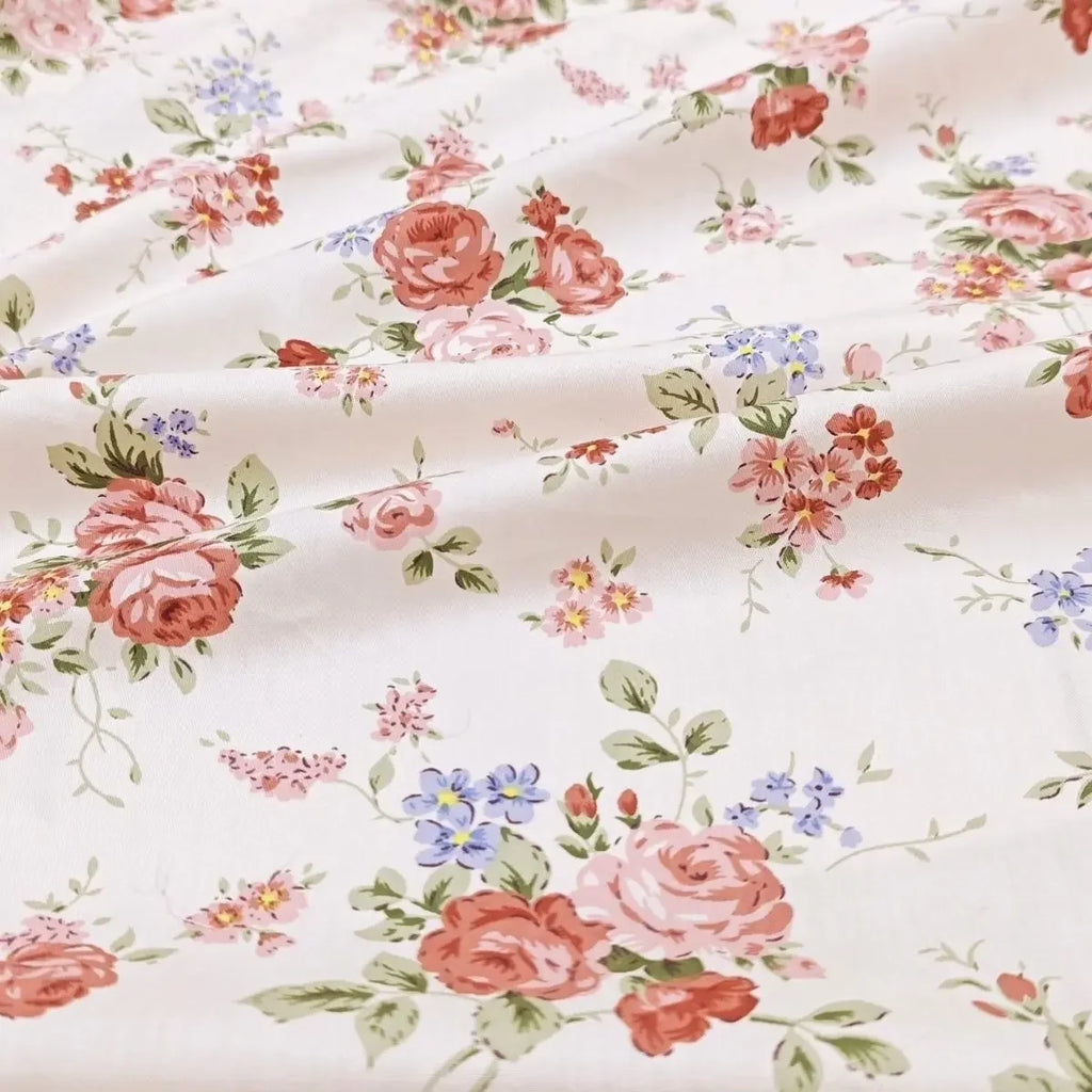 100% Cotton Plain Weave Floral Check Fabric - Country Style Material