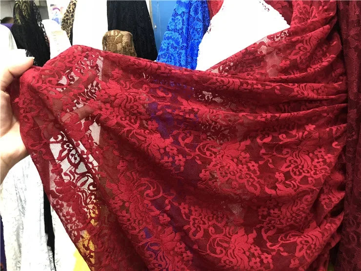 قماش دانتيل مطاطي برتقالي فلوري شفاف شبكي مع تطريز وردي للفساتين وملابس الأداء قماش شبكي شفاف زهري