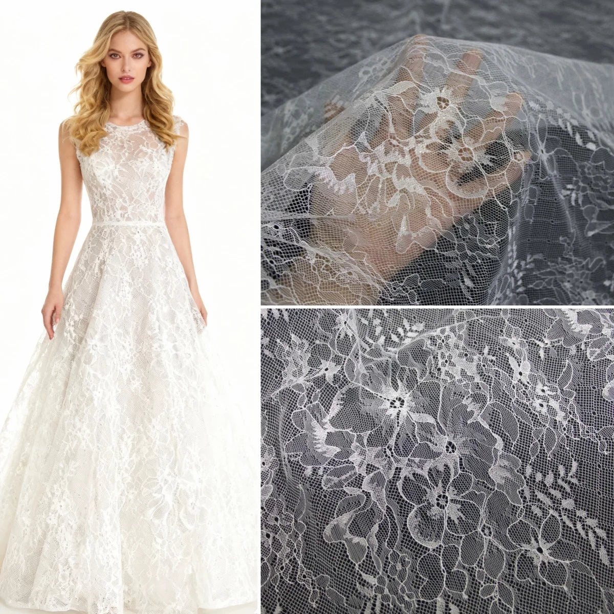 Base de encaje suave, tela blanca transparente ligera, drapeado transparente ligero, costura, vestido de novia, ropa interior, accesorios de decoración