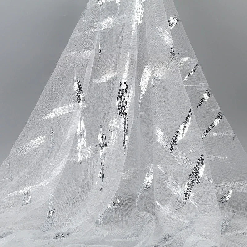 Vestido de novia con cuentas, tela de malla bordada, tela de lentejuelas multicolores, tela bordada para boda, ribete de encaje con ojales