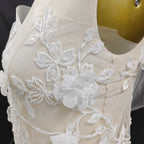 Nuevo vestido de novia de lujo con flores tridimensionales hecho a mano, tela de encaje DIY, vestido de noche, pañuelo para la cabeza, qipao blanco crudo