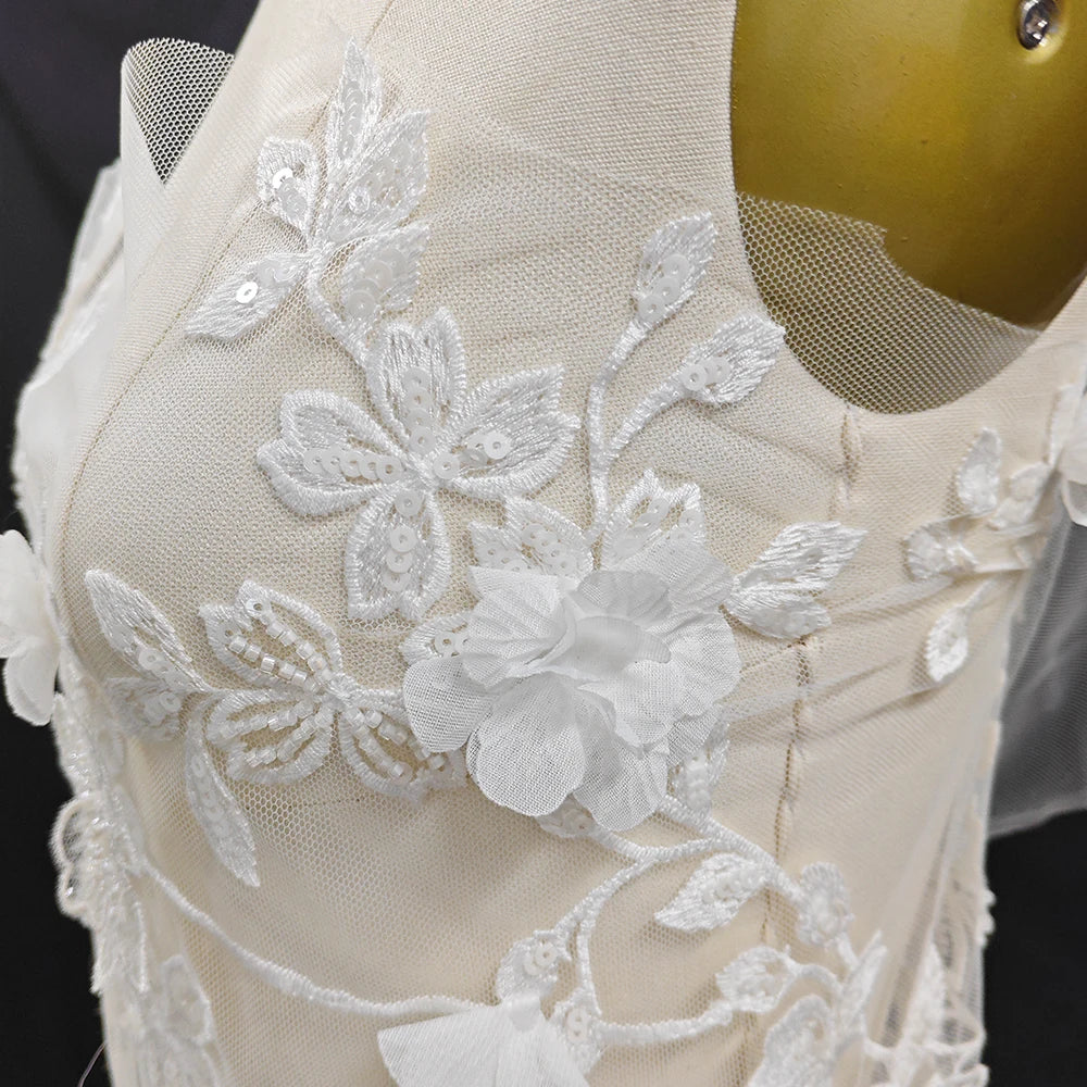 Nuevo vestido de novia de lujo con flores tridimensionales hecho a mano, tela de encaje DIY, vestido de noche, pañuelo para la cabeza, qipao blanco crudo