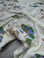 Tela bordada de terciopelo de seda con lentejuelas y tubo de cuentas, exquisita tela para coser chaquetas Hanfu Qipao, tela de diseño para el Palacio de Jiuzhong.