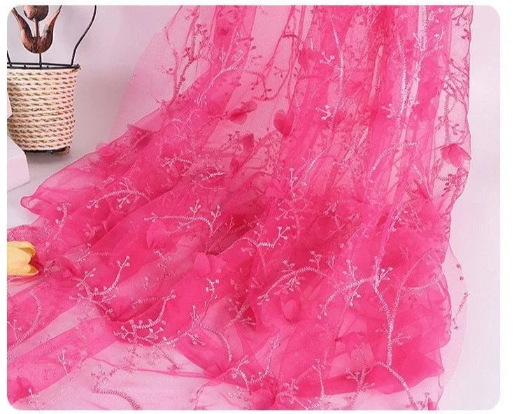 Tela de malla de encaje bordada en 3D multicolor para vestidos de novia, ropa infantil, ropa formal, material de moda artesanal DIY