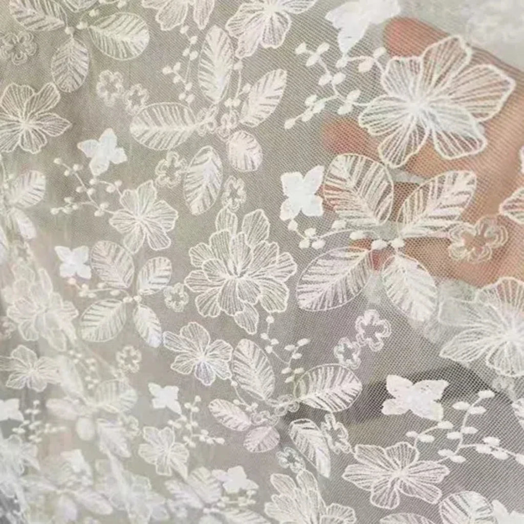 Encaje de malla bordado copo de nieve encaje vestido de novia bordado plano fotografía fondo DIY cortinas mantel vestido velo