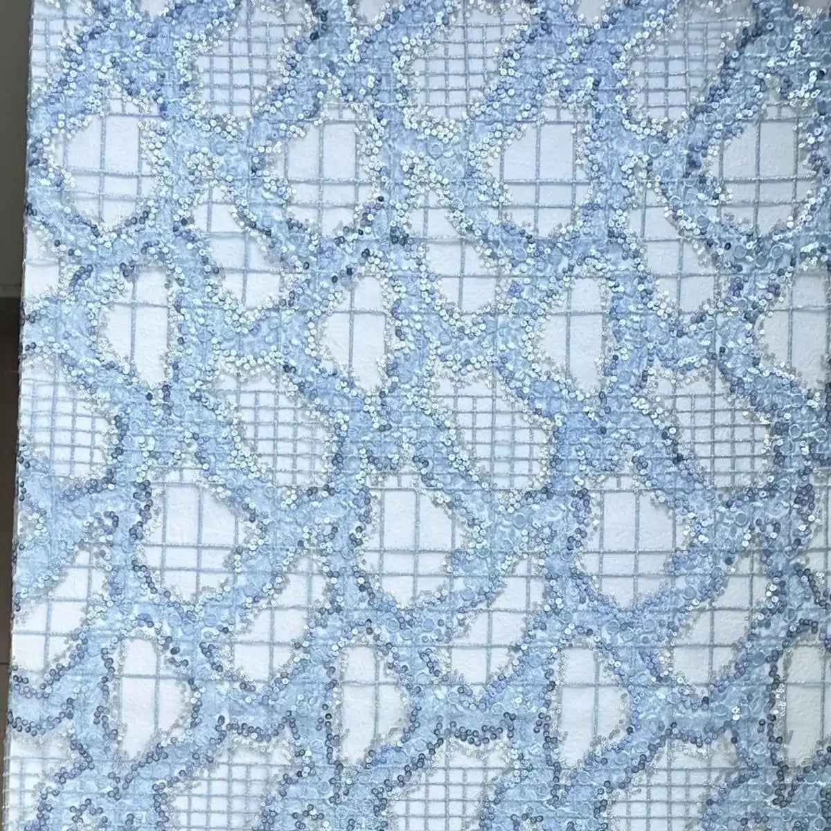 Blue Sequin Abstract Embroidered Net Lace Fabric Three Dimensional Sheer Material For Dress Set DIY Handmade Garment Craft