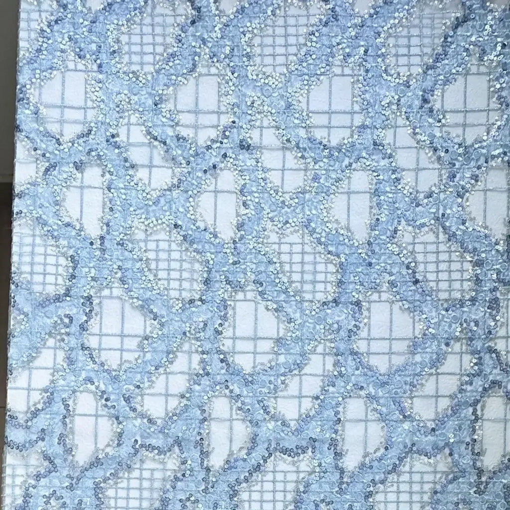 Blue Sequin Abstract Embroidered Net Lace Fabric Three Dimensional Sheer Material for Dress Set DIY Handmade Garment Craft