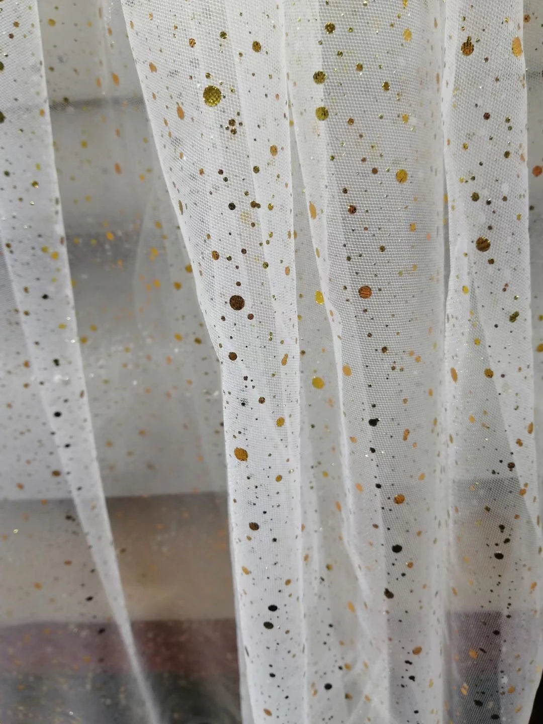 White Hot Stamping Shiny Piece Soft Mesh Wedding Dress Background Dessert Table Decoration Mesh Fabric
