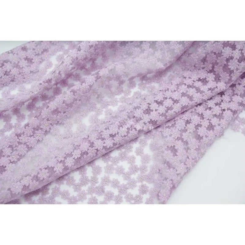 Violet orchid star net fabric with gold silk thread purple rose embroidered lace fabric for dress DIY cheongsam gown decoration