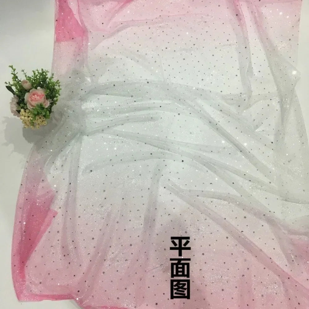 Gradient Star Moon Snowflake Gold Embroidered Netted Chiffon Fabric For Princess Dress Stage Costume Backdrop Window Decoration