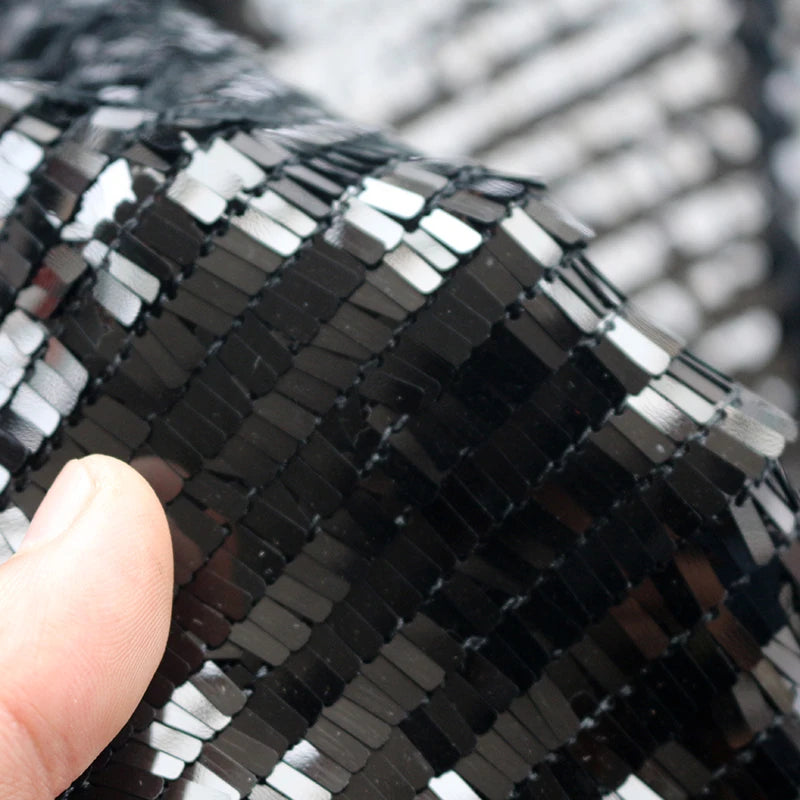 Rectangular fish scale sequin fabric, black hanging fabric, mesh fabric, computer embroidery fabric
