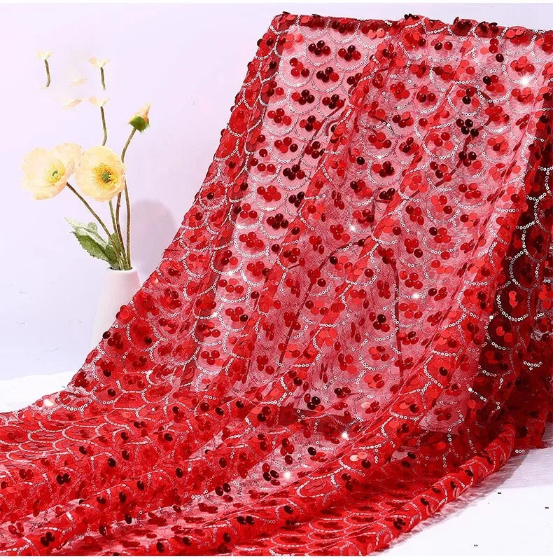 Premium Mermaid Sequin Mesh Fabric Shiny Fish Scale Netting High-End Wedding Decoration Evening Gown Designer Material Clothing