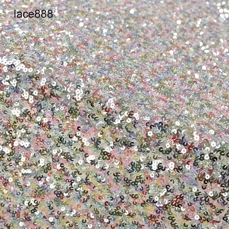Shiny Encryption 5mm Sequin Elastic Mesh Bead Fabric Sewn Wedding Dress Evening Gown Stage Costume Fabric White Purple Black