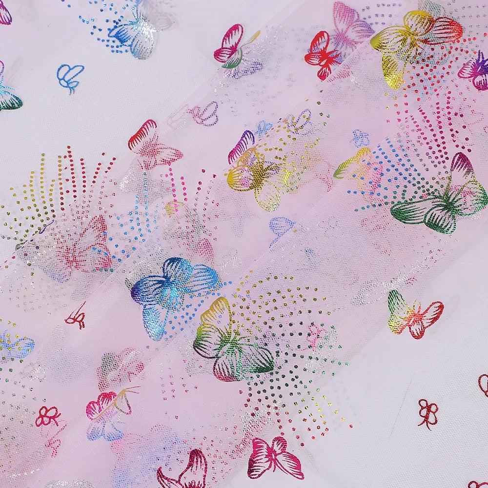 Colorful Butterfly Gold Foil Tulle Fabric For Party Dress Kids Costume Stage Wear Decor Textile Material Dreamy Craft Supply