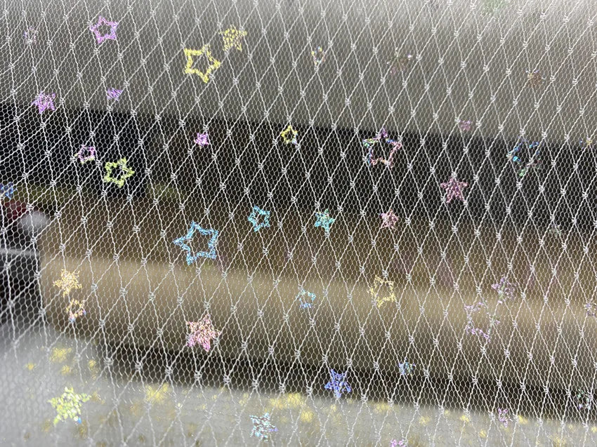 قماش تول شبكي ماسي بنقشة نجمة خماسية ملونة للفساتين وفساتين الزفاف والملابس ومشاريع "اصنعها بنفسك"