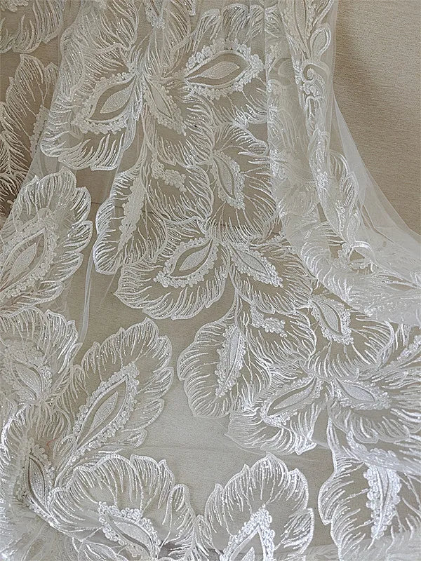 Oferta especial de liquidación: Hojas blancas, cuentas para uñas, tela de encaje, vestido de novia, cheongsam, cortina de puerta bordada, mantel DIY