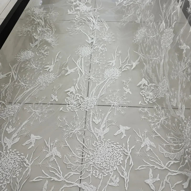 New Bird Pattern Lace Embroidery Transparent Yarn Fabric DIY Wedding Dress Fashion Dress Lace Fabrics For Sewing