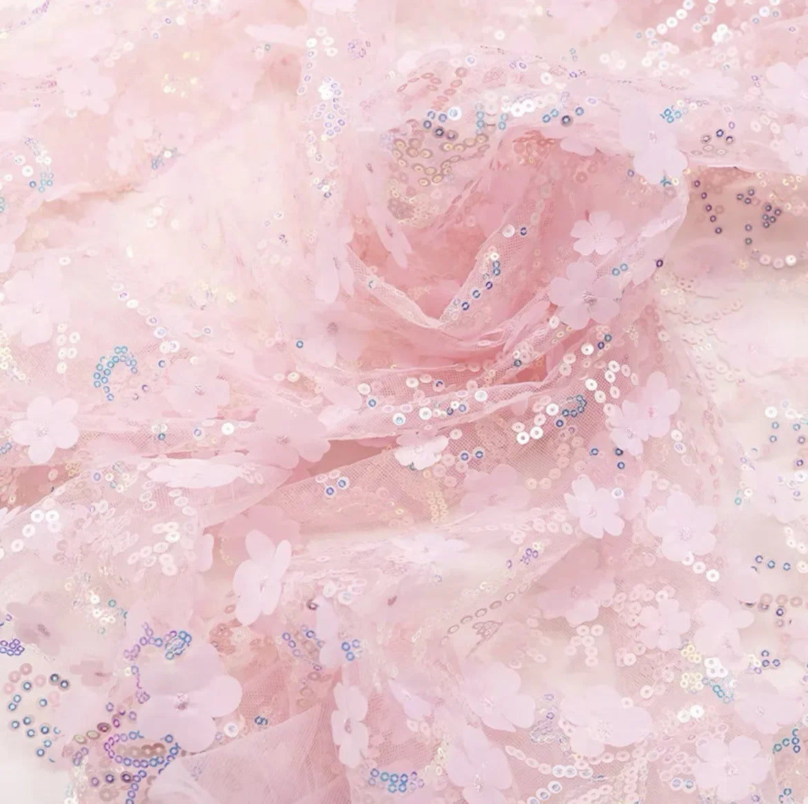 قماش تول فاخر مطرز بترتر ثلاثي الأبعاد مع تصميم زهور، مناسب لفساتين الزفاف والأزياء المسرحية