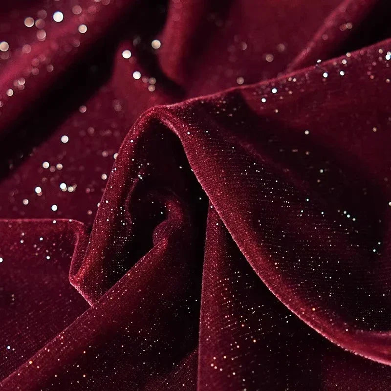 قماش مخملي حريري لامع مرصع بالنجوم - مادة ناعمة لامعة متألقة