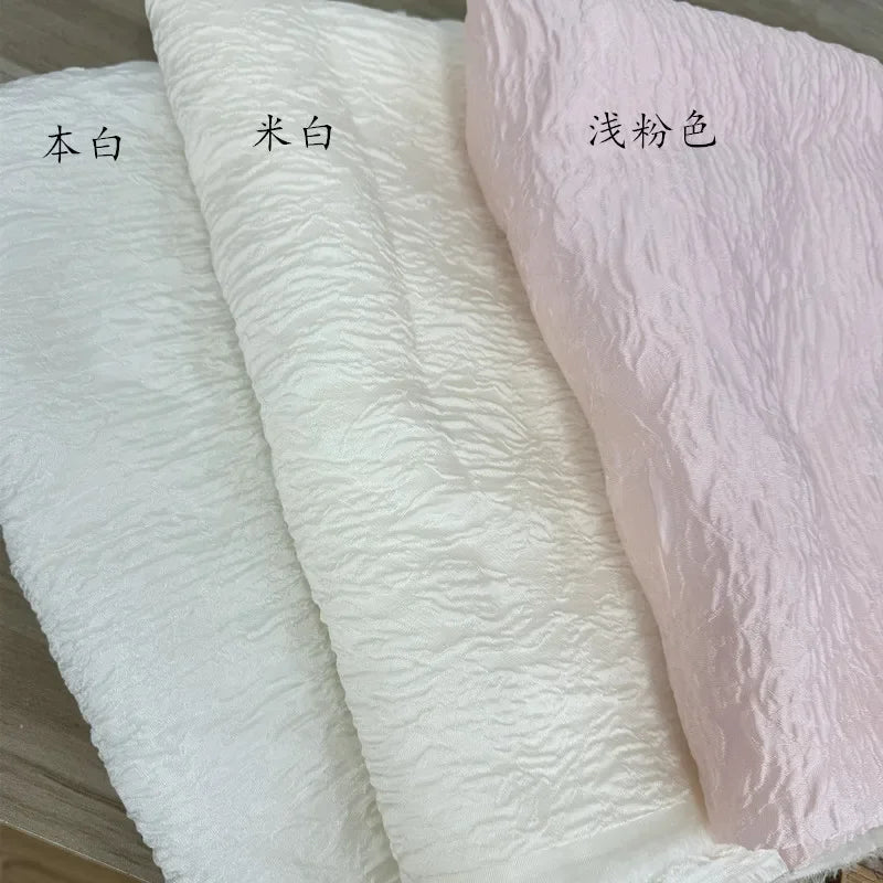 Slightly Wide Relief Pearlescent Beige Pink Embossed Jacquard Organza Fabric For DIY Dress Puff Skirt Formal Gown Wedding Attire